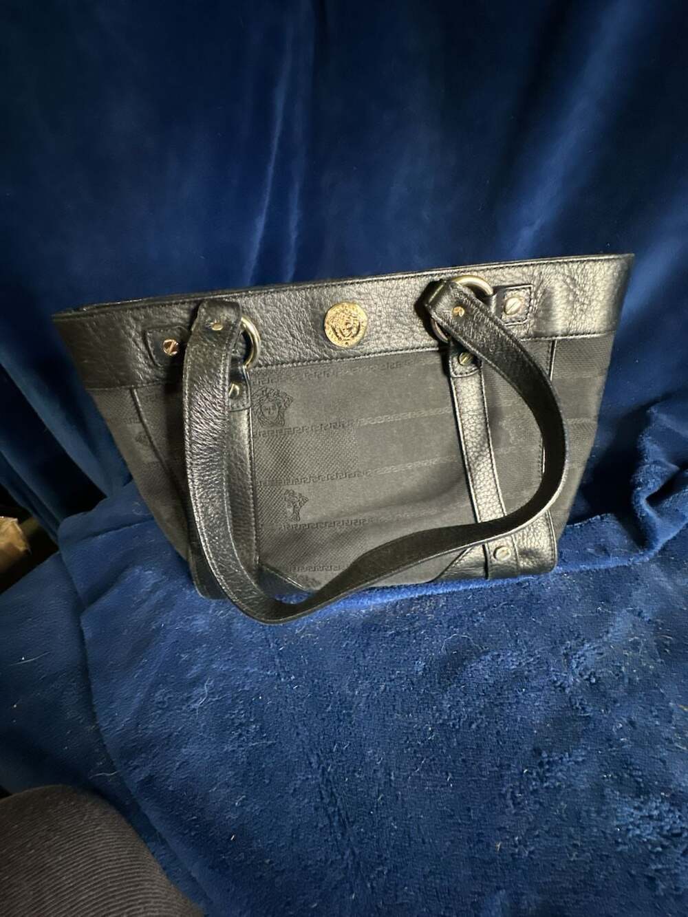 Versace Black Jacquard and Leather Medusa Tote Bag